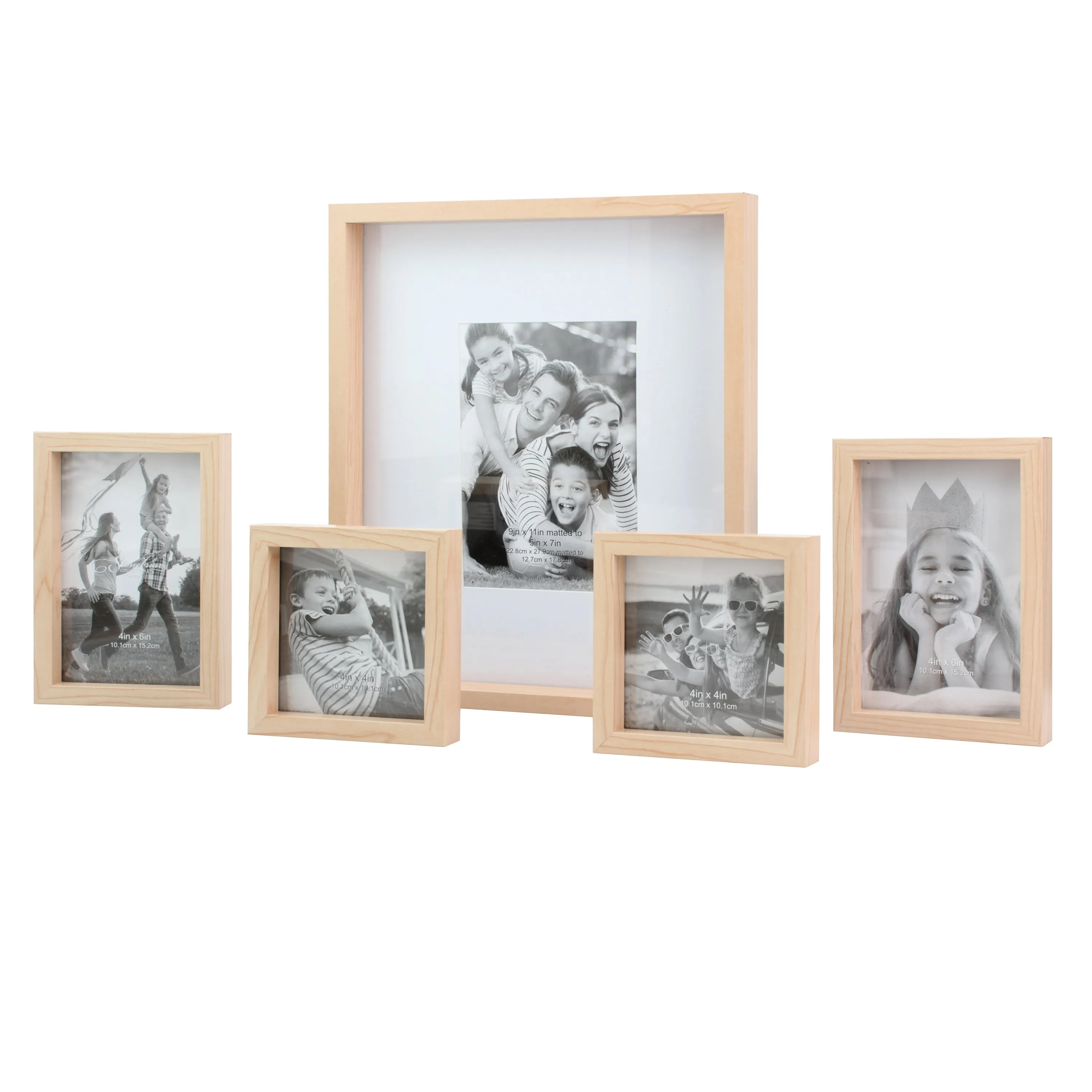 Decorative Rectangle Wall Mounted Gallery Frames, Wood, Blond (Set of 5)