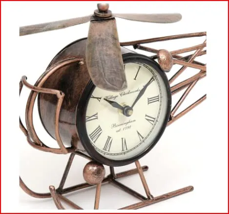 DESERT ART Brown Iron Helicopter Miniature Analog Table Clock(20.32 X22.86 X38.1) CM