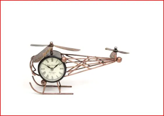 DESERT ART Brown Iron Helicopter Miniature Analog Table Clock(20.32 X22.86 X38.1) CM