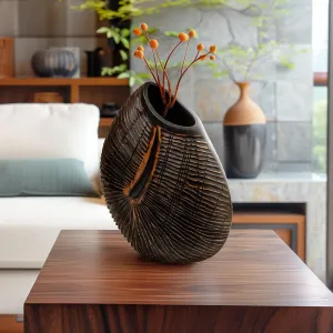 Ekhasa Brown Resin Flower Vase for Home Decor | Wooden Looking Vases Home Decor for Living Room, Home Decoration | Designer Flower Vase Aesthetic Flower Pots for Table Decorative Items, Dining Table