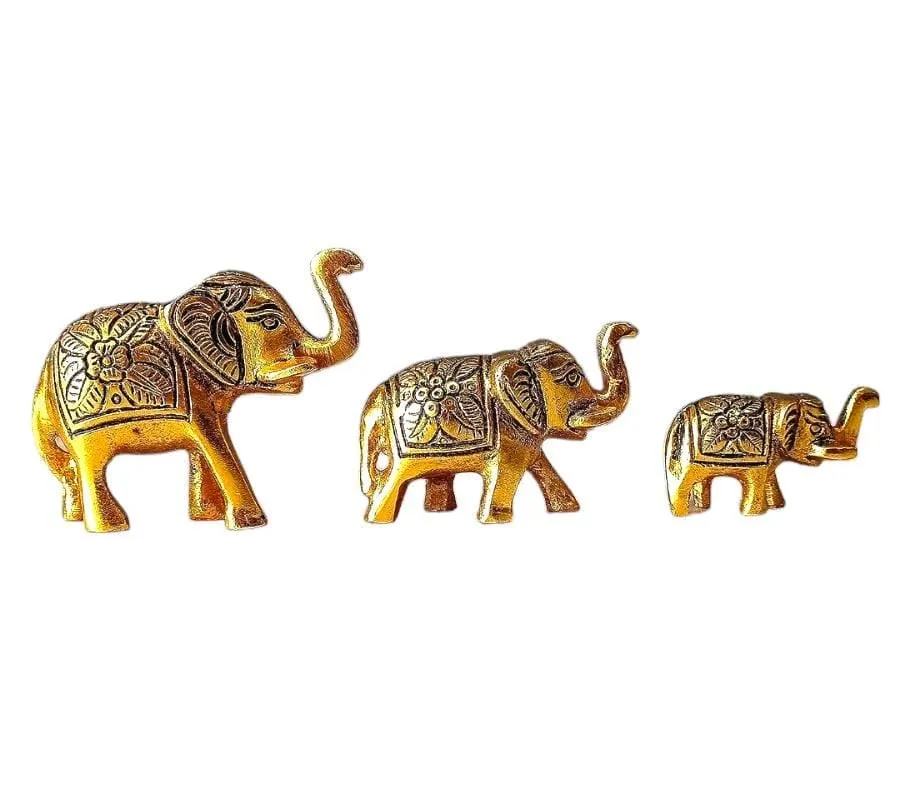 ELEVEN ART & CRAFT Elephant Trunk Up Showpiece Decorative Items Figurine for Home Decoration Gold Plated Statue Home/Office Table Living Room Decor (3 - Showpiece)