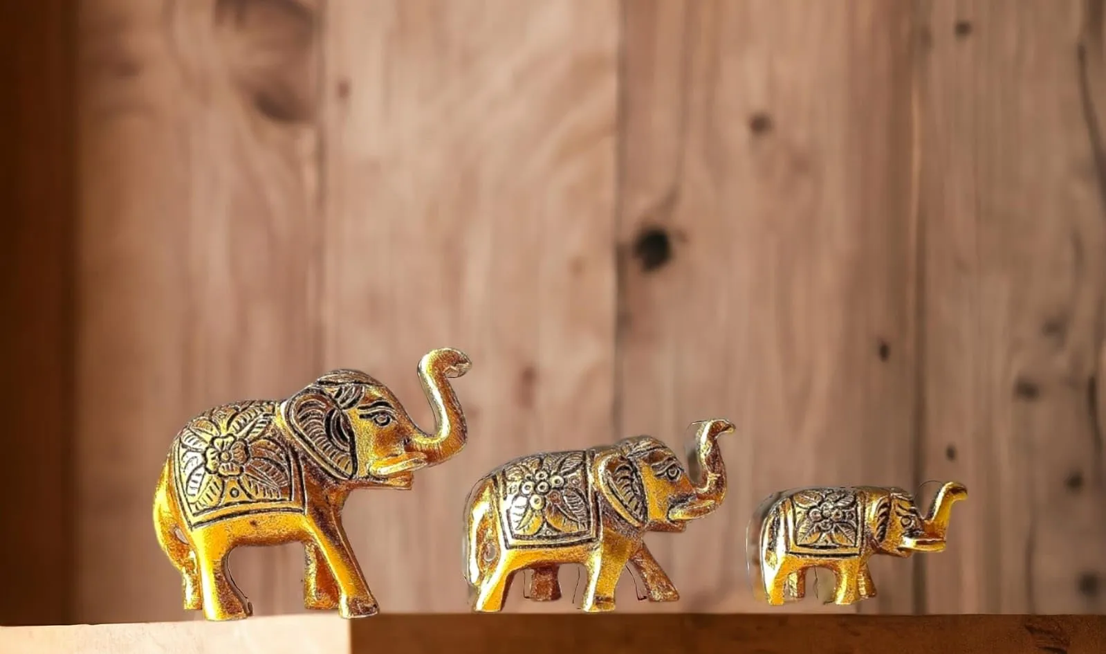 ELEVEN ART & CRAFT Elephant Trunk Up Showpiece Decorative Items Figurine for Home Decoration Gold Plated Statue Home/Office Table Living Room Decor (3 - Showpiece)