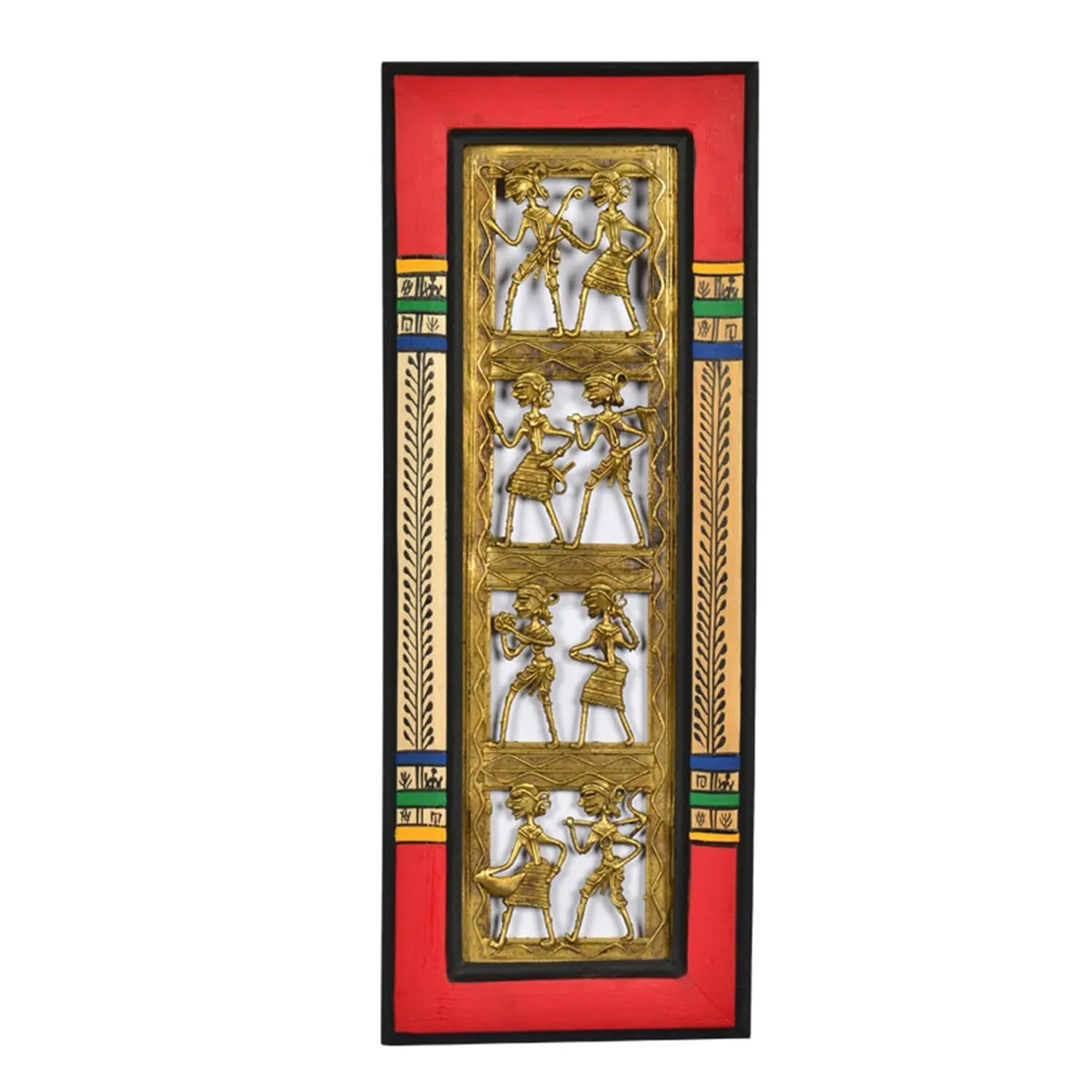 ExclusiveLane Dhokra Work & Warli Handpainted Vertical Wall Decor - Wall Hanging Decor Home Decorative Items -Gold, Brass, 39.9 Cm