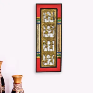 ExclusiveLane Dhokra Work & Warli Handpainted Vertical Wall Decor - Wall Hanging Decor Home Decorative Items -Gold, Brass, 39.9 Cm