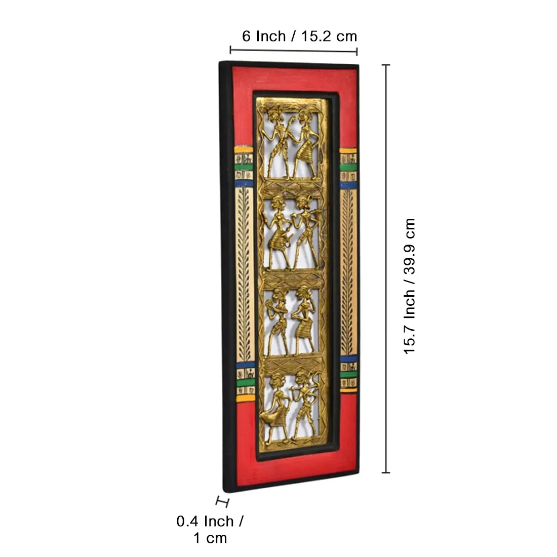 ExclusiveLane Dhokra Work & Warli Handpainted Vertical Wall Decor - Wall Hanging Decor Home Decorative Items -Gold, Brass, 39.9 Cm