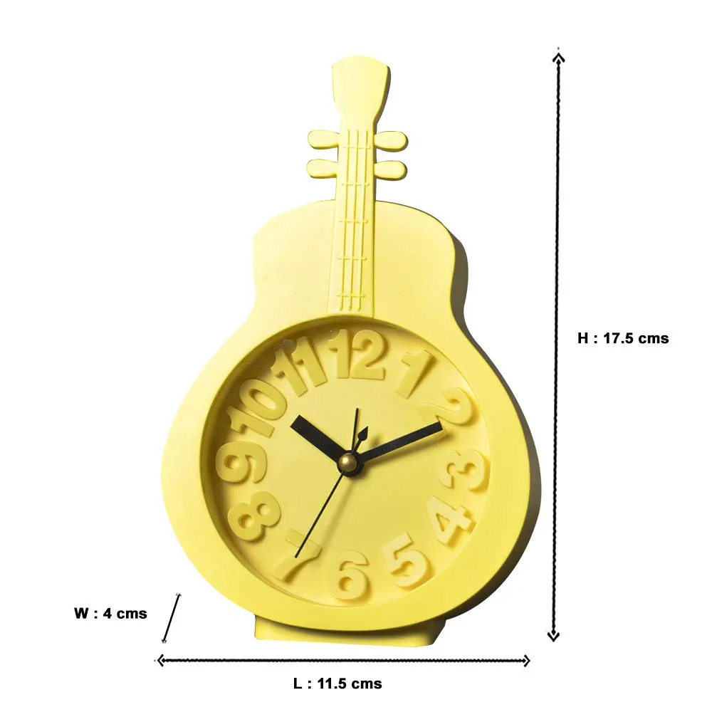 EZ Life Guitar - Kids Desk Alarm Clock - PP - Yellow - Home and Office Décor, Decorative Modern Clock, Living Room, Bedroom Kitchen Office School - Stylish Desk Clock - Pack of 1