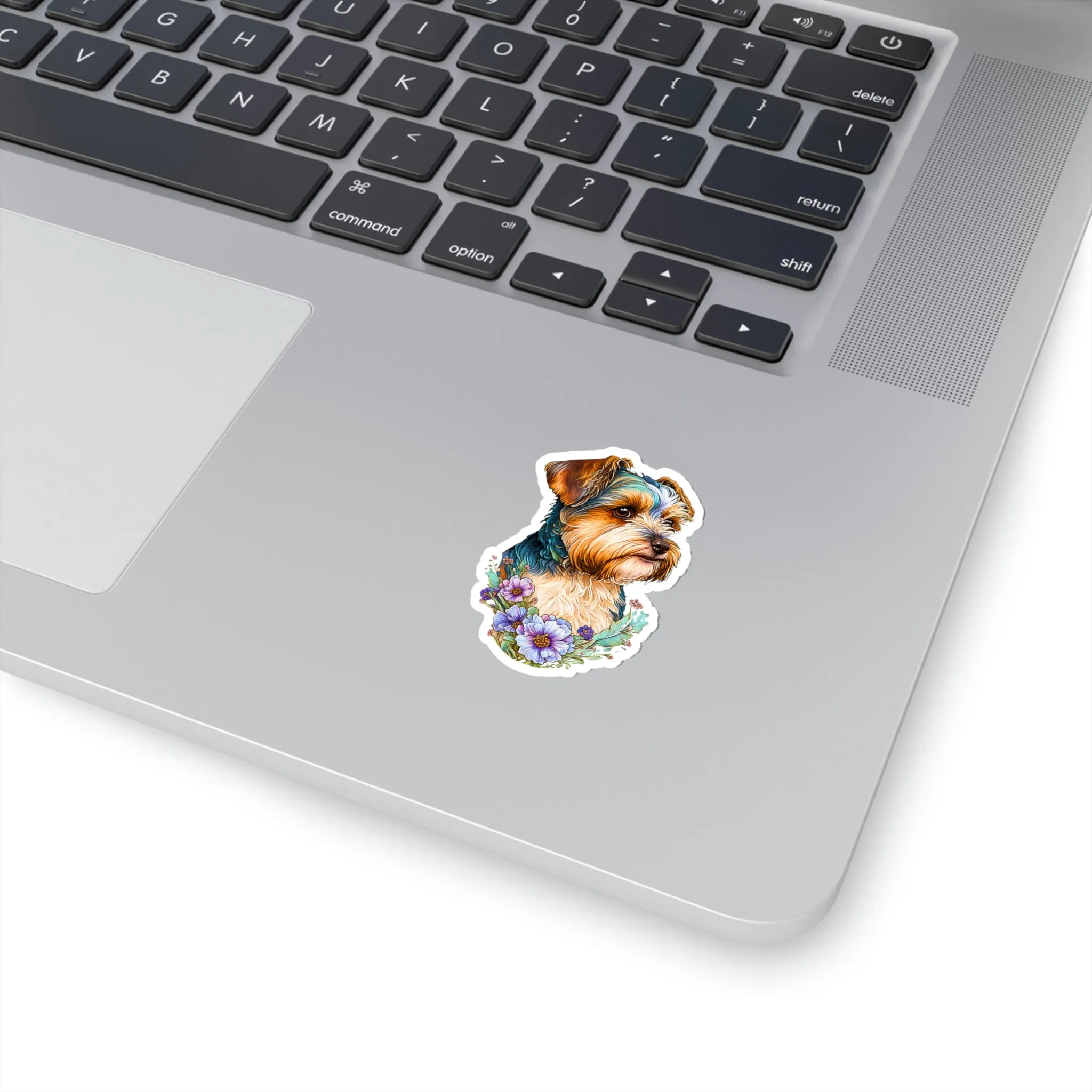 Floral Biewer Terrier Kiss-Cut Stickers