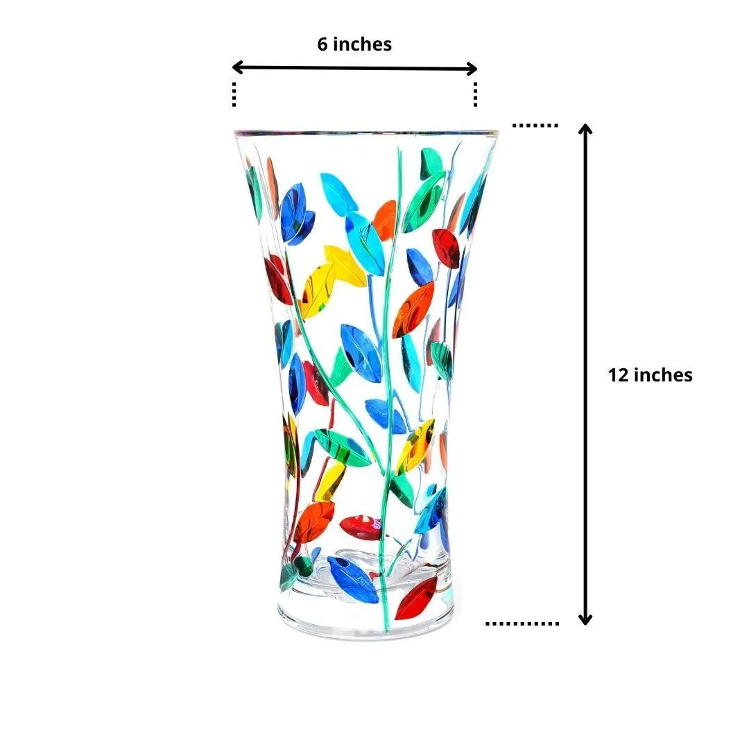 Flowervine,Tree of Life Vase, Large 12", Hand-Painted Italian Crystal