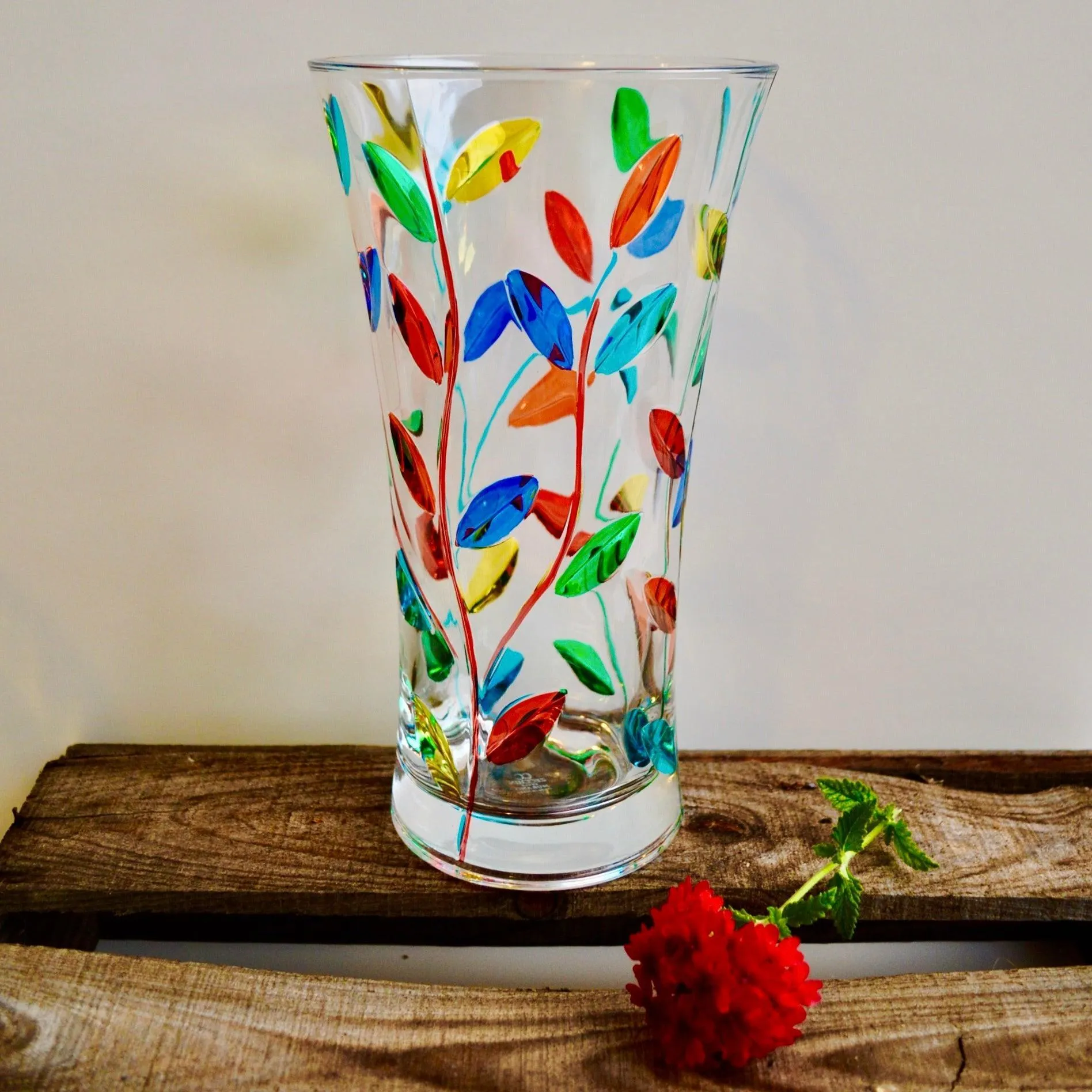 Flowervine,Tree of Life Vase, Large 12", Hand-Painted Italian Crystal