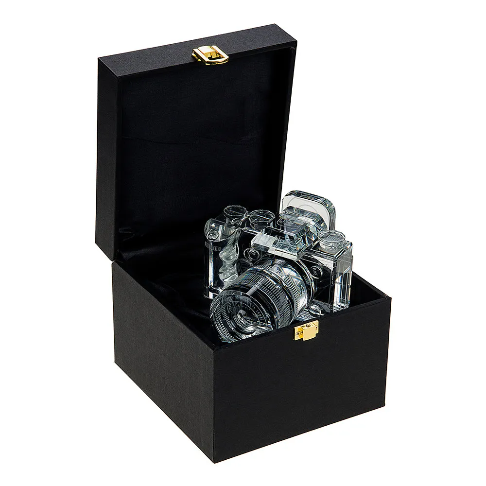 Fotodiox Crystal Camera - 9/10 Sized Replica of Fujifilm X-T w/ XF 18-55mm RLM OIS Lens; Paperweight, Book Shelf, Bookends