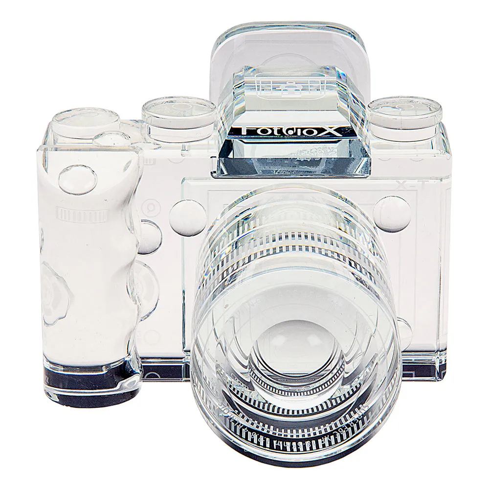 Fotodiox Crystal Camera - 9/10 Sized Replica of Fujifilm X-T w/ XF 18-55mm RLM OIS Lens; Paperweight, Book Shelf, Bookends