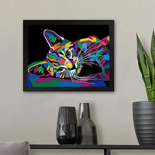 GADGETS WRAP Printed Photo Frame Matte Painting for Home Office Studio Living Room Decoration (11x9inch Black Framed) - Cat Abstract Portrait Painting