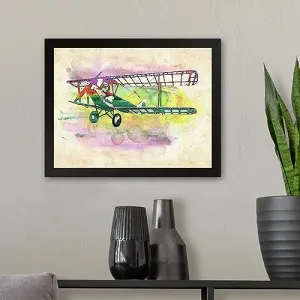 GADGETS WRAP Printed Photo Frame Matte Painting for Home Office Studio Living Room Decoration (11x9inch Black Framed) - Old Airplane Colorful Watercolor Print