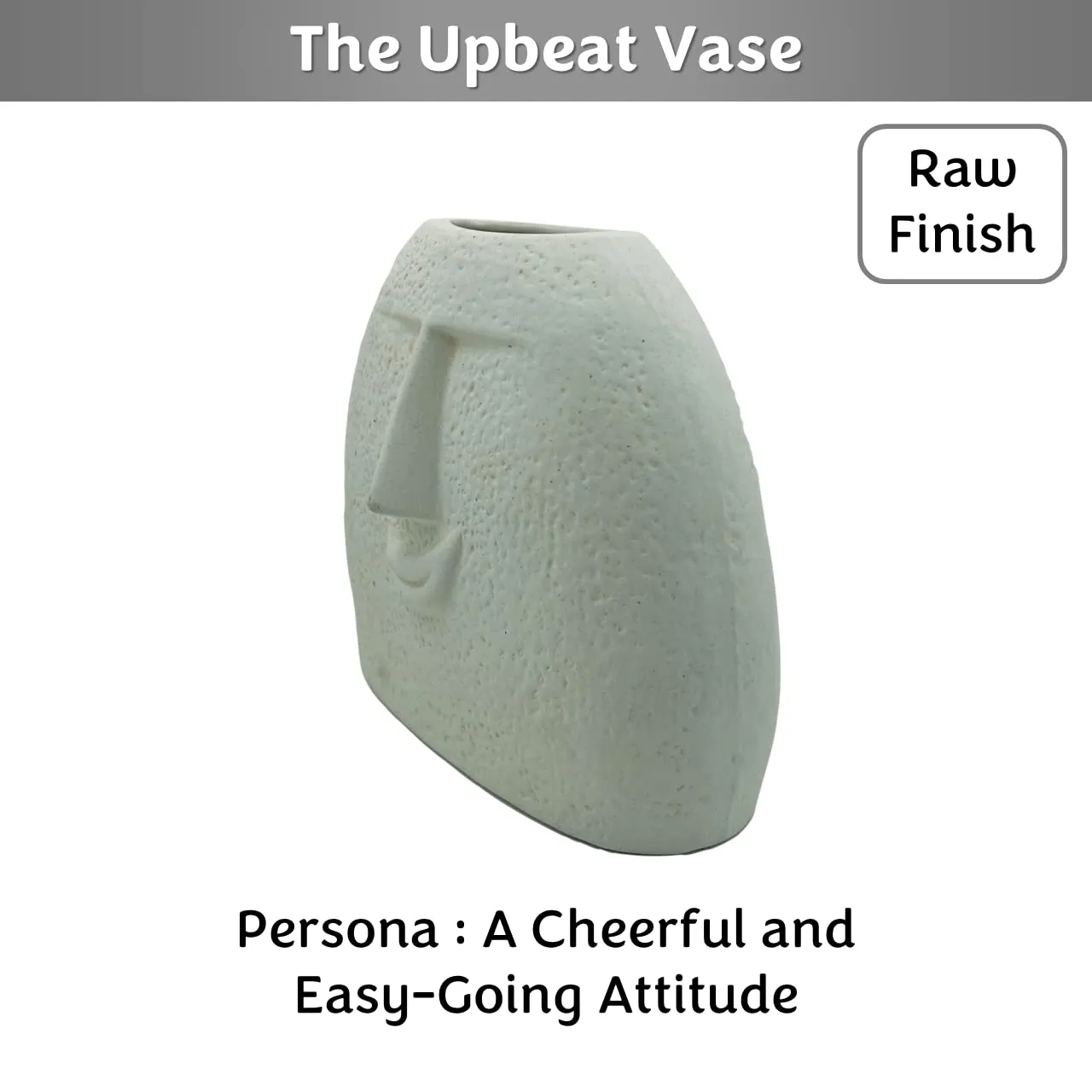 Glimpse Homes Ceramic Flower Vase | Set of 2 | Upbeat Face Vase 5.5 inches & Blowing Kiss Face Vase 6 inches (White, Raw Finish)