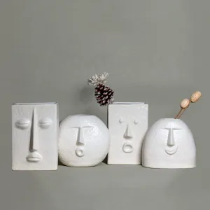 Glimpse Homes | The Nordic Face Vases Collection | Set of 4 | Ivory, Satin Matte Finish