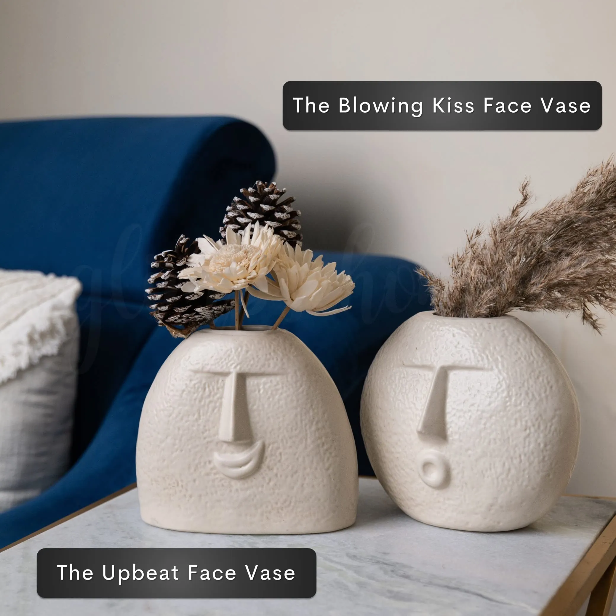 Glimpse Homes | The Nordic Face Vases Collection | Set of 4 | Ivory, Satin Matte Finish