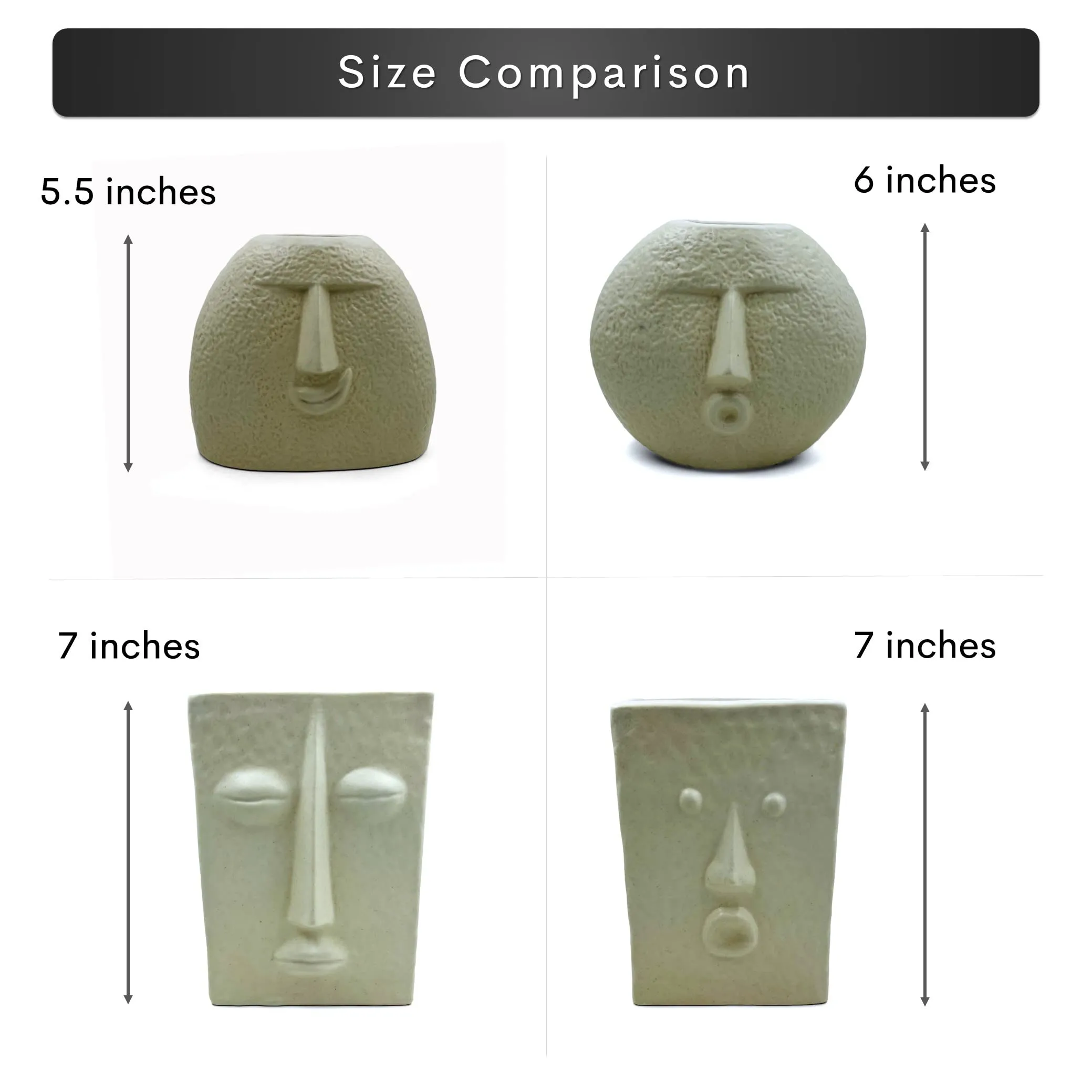 Glimpse Homes | The Nordic Face Vases Collection | Set of 4 | Ivory, Satin Matte Finish