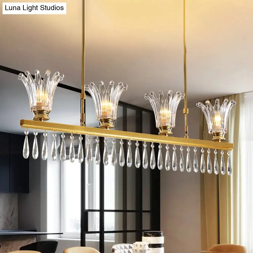 Gold Island Light with Clear Crystal Glass and 4 Bulbs