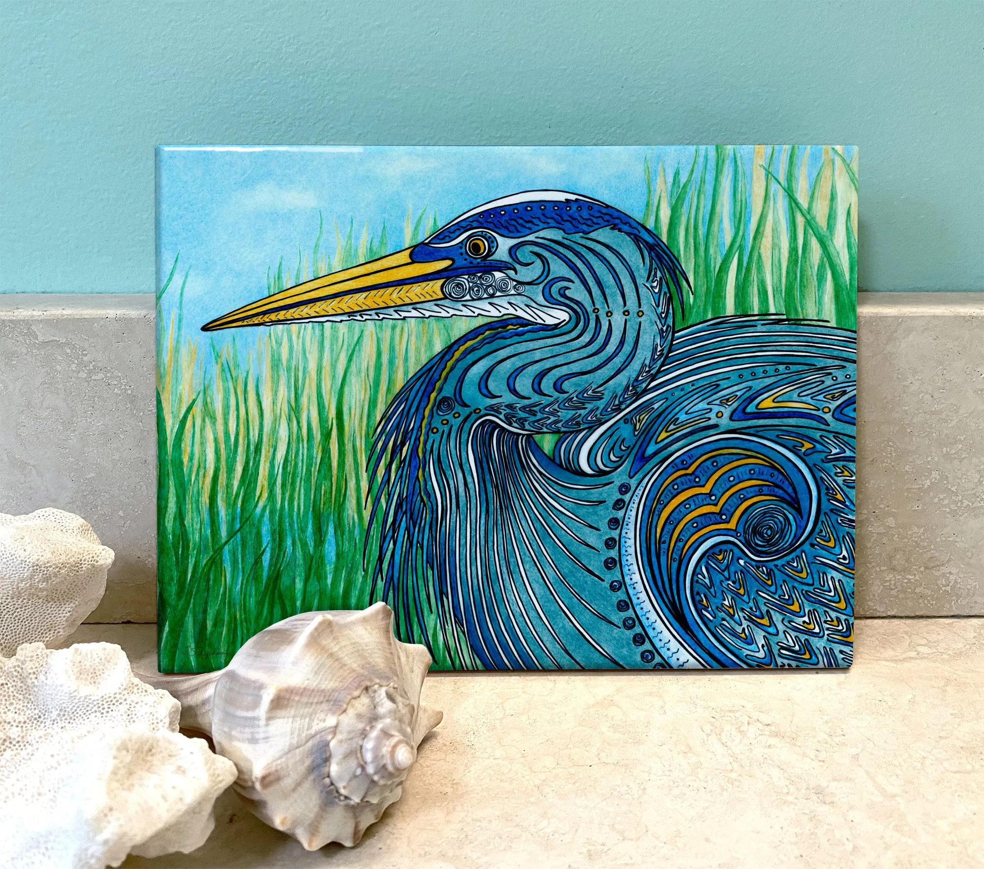 Great Blue Heron Ceramic Tile