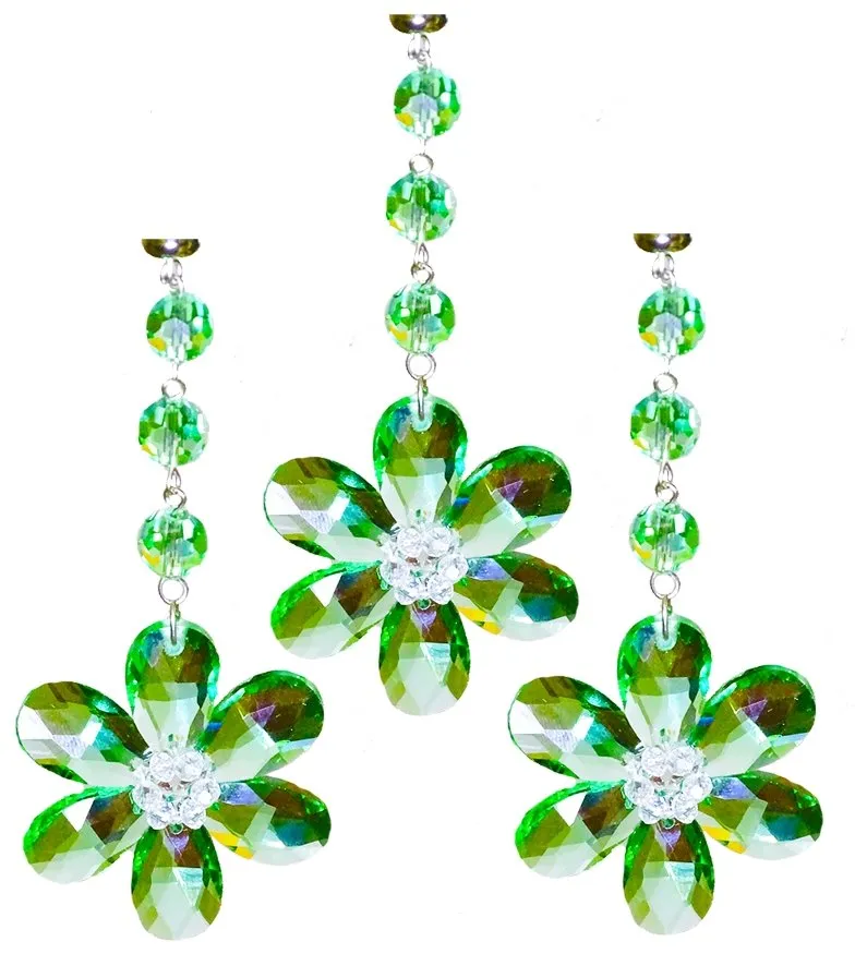 GREEN CRYSTAL DAISY MAGNETIC ORNAMENT (Box of 3) - Magnetic Chandelier Accessory TrimKit®