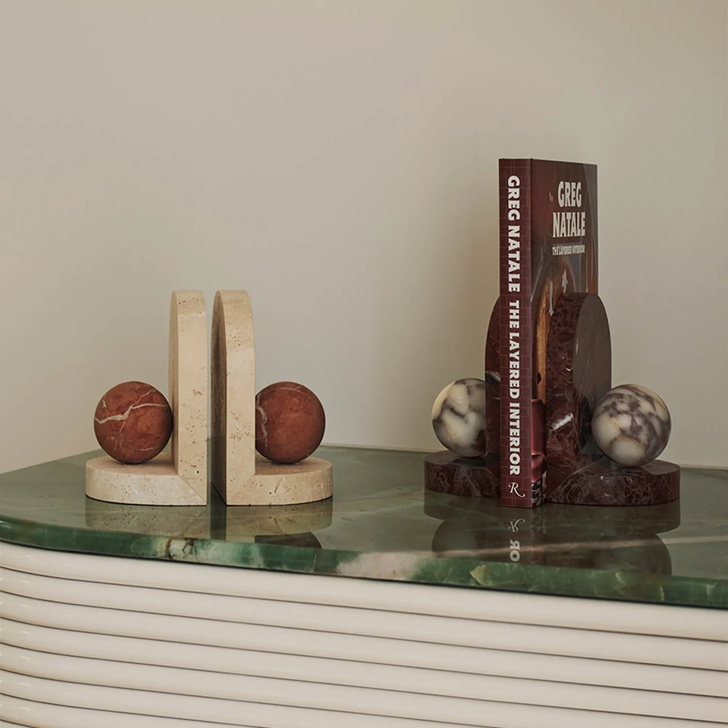 greg natale | blitz marble bookend set | travertine   coral