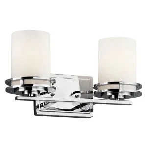 Hendrik 15 In 2-Lights Bathroom Vanity Light With Satin Etched Cased Opal Glass, Chrome Finish