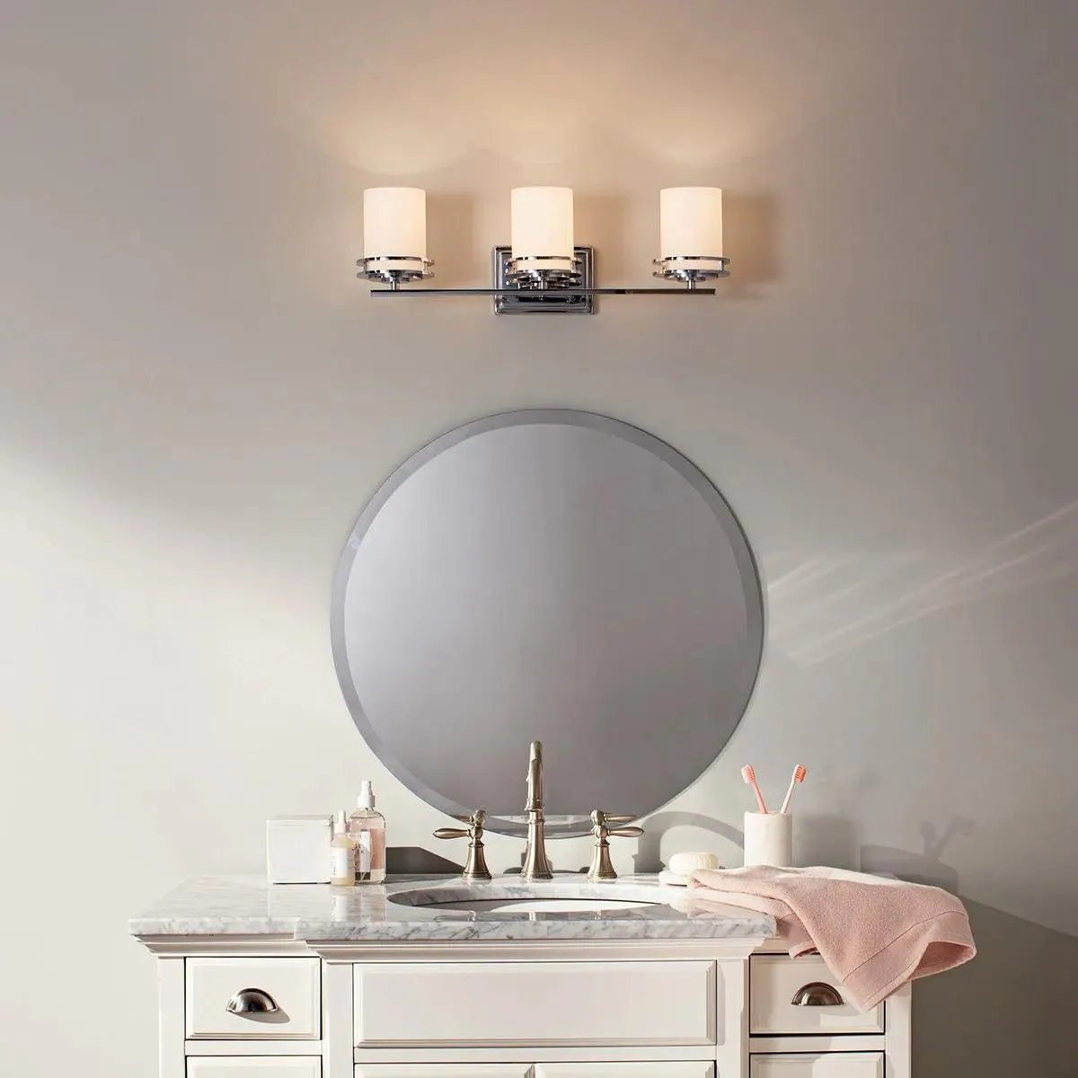 Hendrik 24 In 3-Lights Bathroom Vanity Light With Satin Etched Cased Opal Glass, Bronze Finish