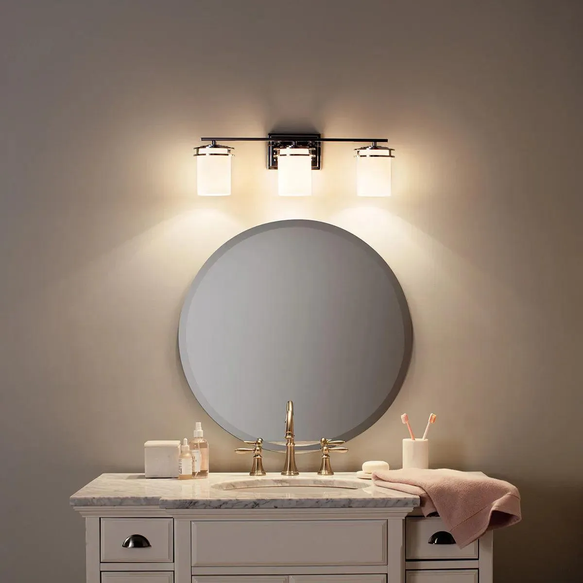 Hendrik 24 In 3-Lights Bathroom Vanity Light With Satin Etched Cased Opal Glass, Bronze Finish