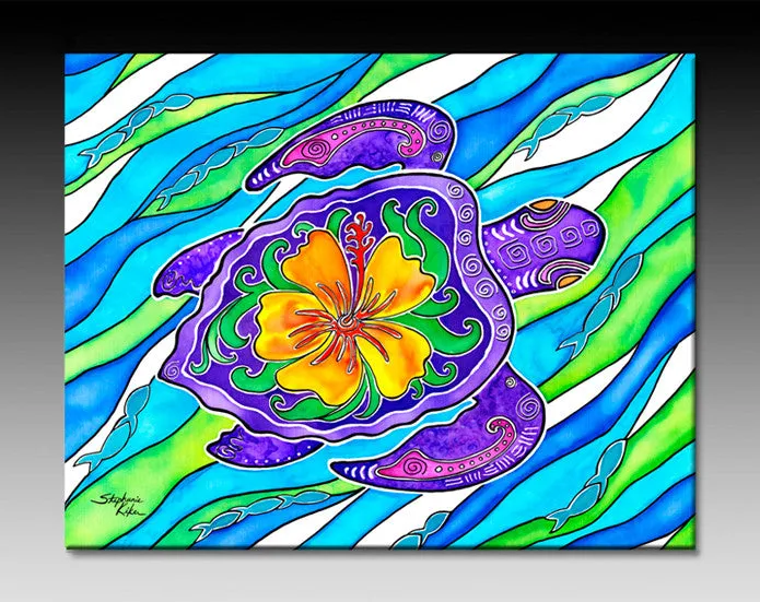 Hibiscus Turtle Ceramic Tile