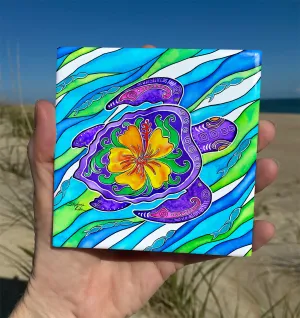 Hibiscus Turtle Ceramic Tile