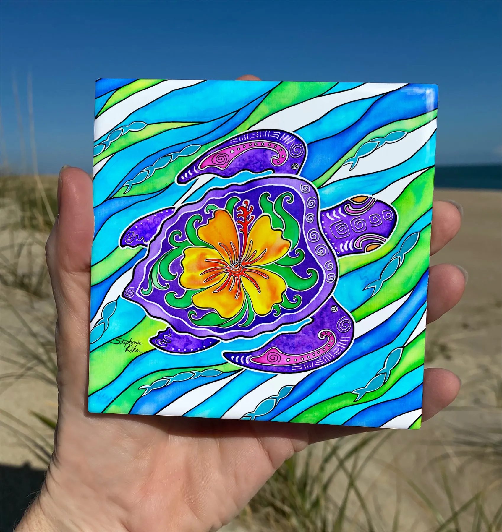 Hibiscus Turtle Ceramic Tile