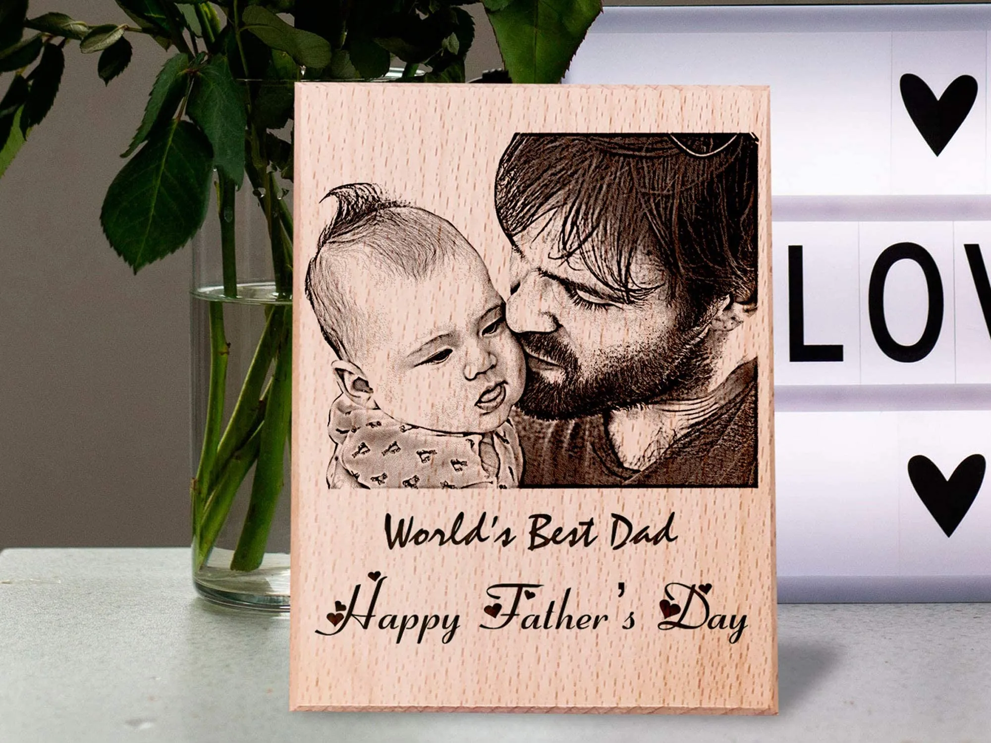 Incredible Gifts India Personalized Wooden Engraved Father’s Day Photo Frame (5x4 Inches, Beige), Tabletop