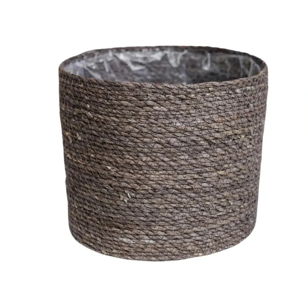 Ivyline 25cm Theo Grey Rim Woven Storage Basket Planters 100% Natural Split Seagrass