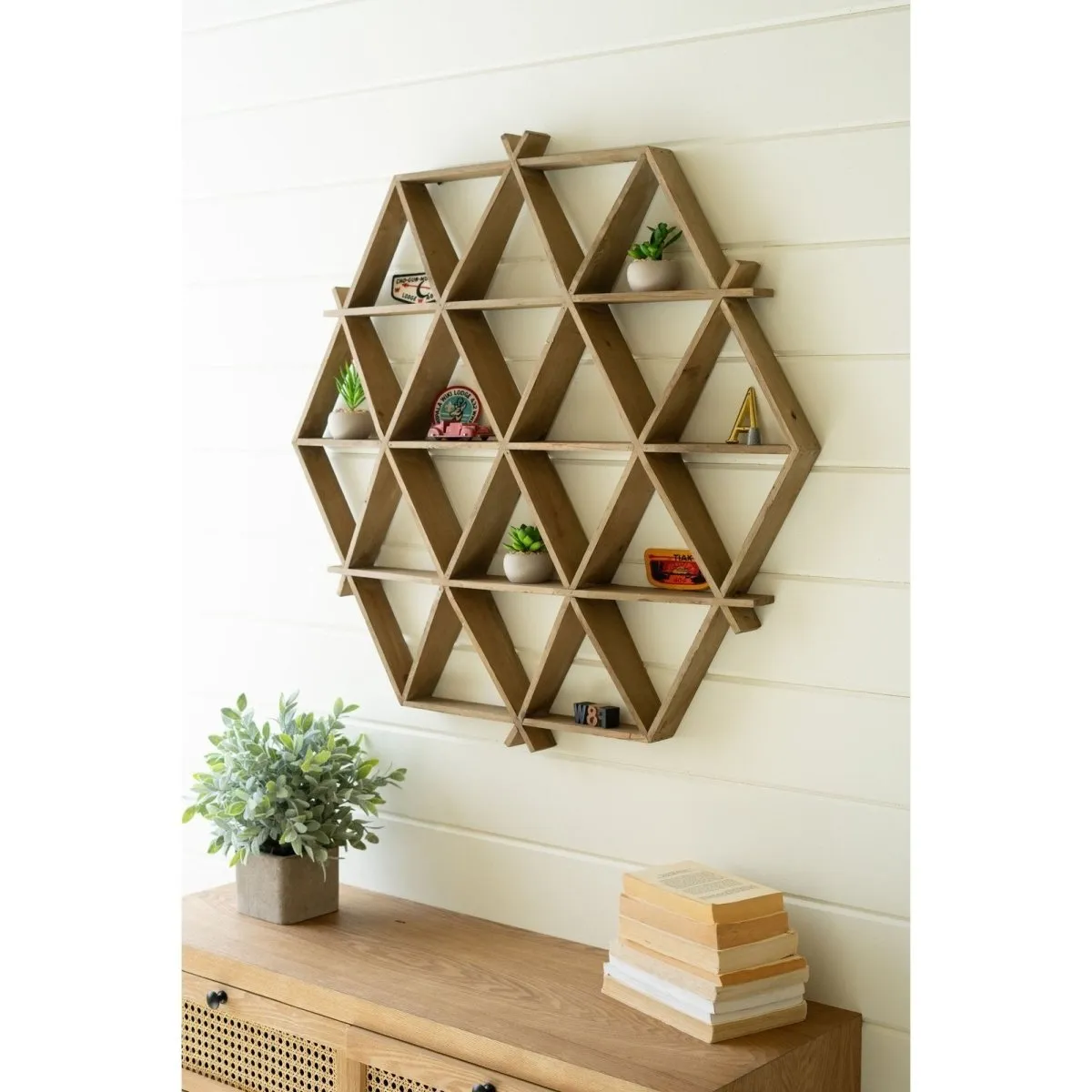 Kalalou - WOODEN CRISS CROSS WALL SHELF - CJS1204