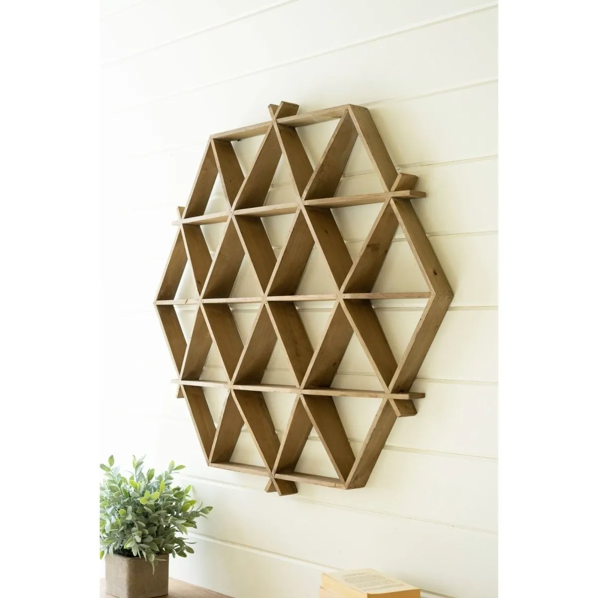 Kalalou - WOODEN CRISS CROSS WALL SHELF - CJS1204