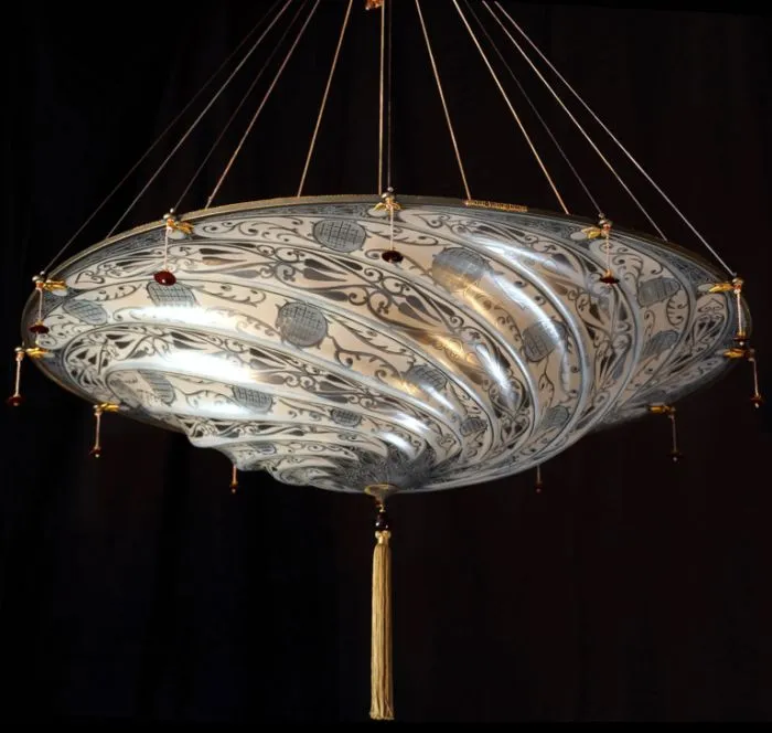 Large Fortuny Style Centrepiece Pendant In Murano Glass