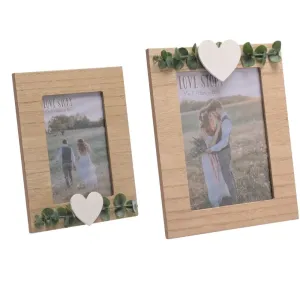 Love Story Rustic Frame with Heart and Leaves - 4x6 / 5x7