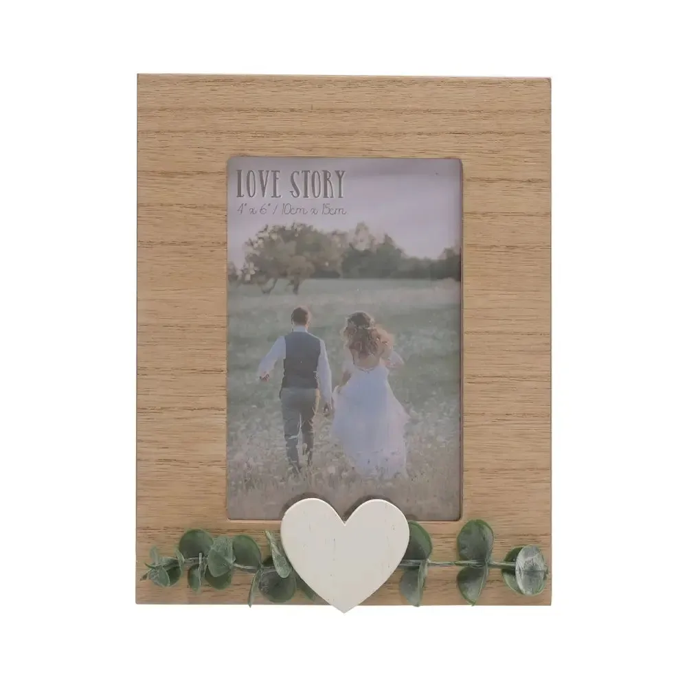 Love Story Rustic Frame with Heart and Leaves - 4x6 / 5x7