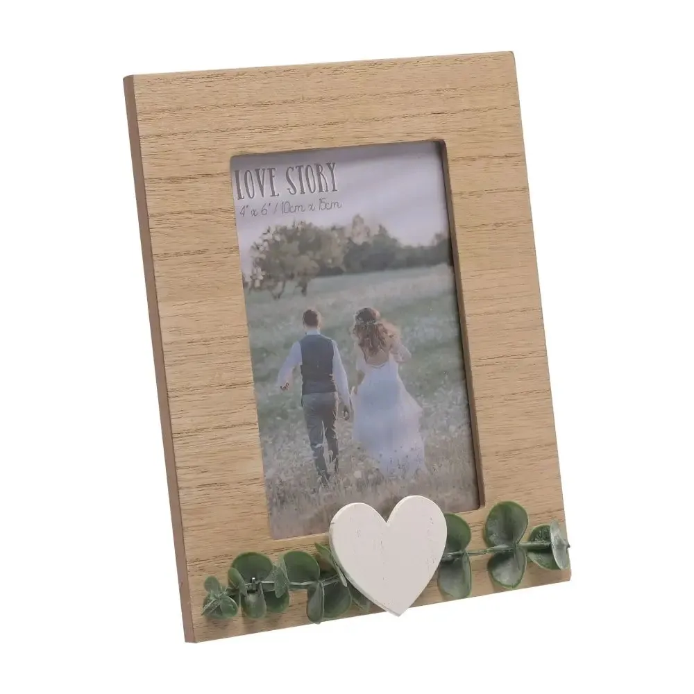 Love Story Rustic Frame with Heart and Leaves - 4x6 / 5x7