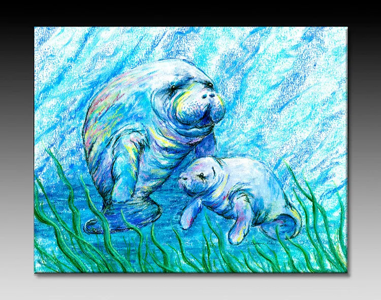 Manatees in Grass Ceramic Tile