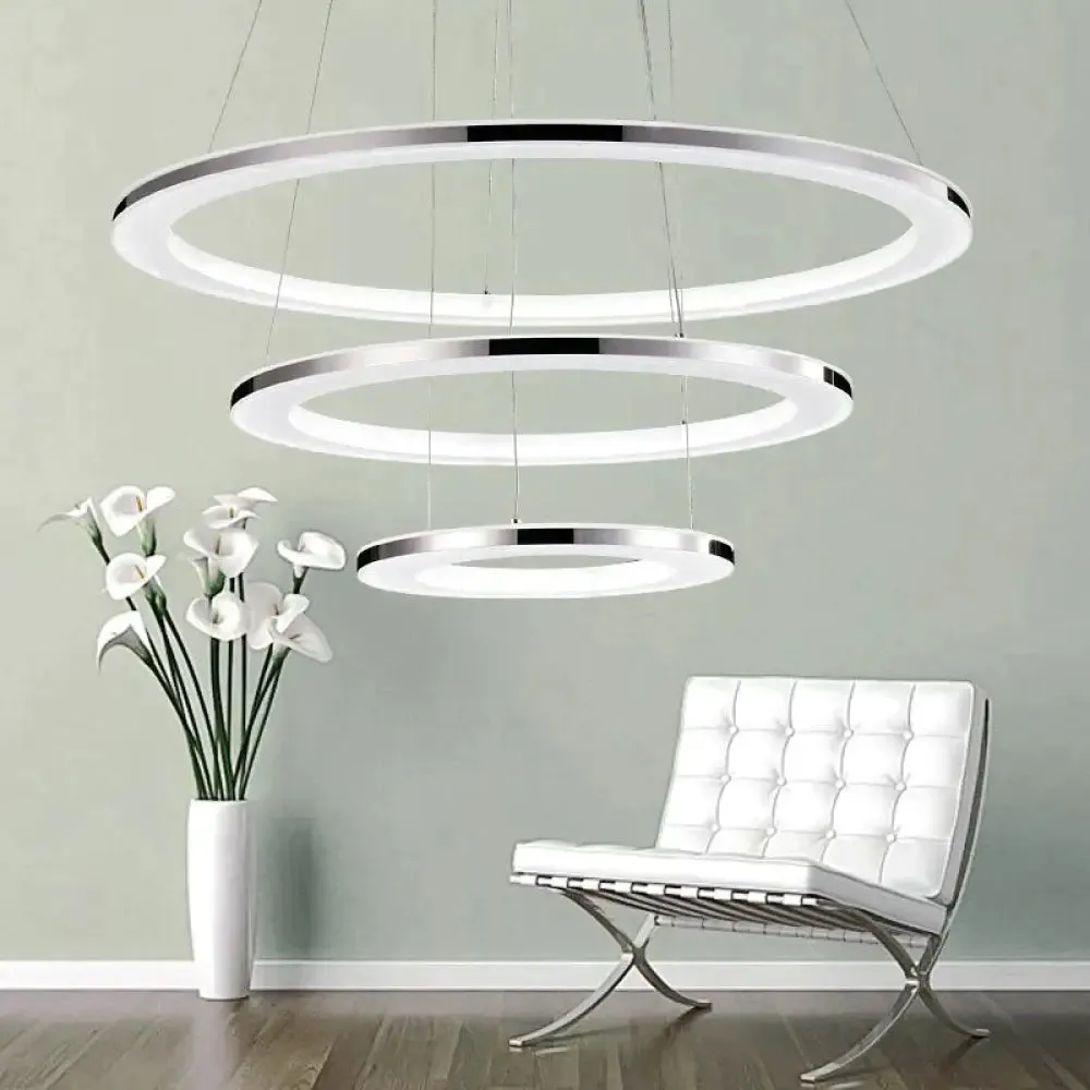 Modern LED Pendant Lights Fixtures For Dining Living Room Home Decor Acrylic Rings Hanging Lamp With Remote Dimmable Lighting