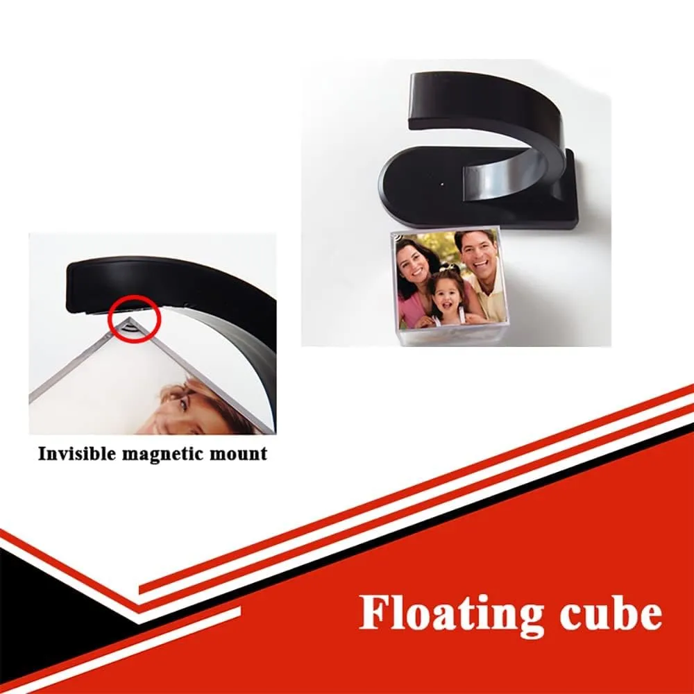 MUSHA - Plastic Customized 6 Photo Magentic Floating Cube Gifts - Showcase 6 Special Moments! - BLACK