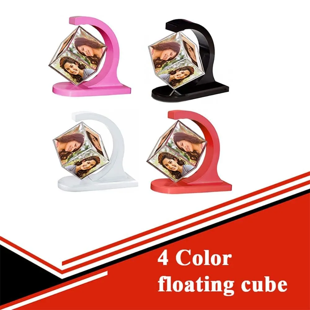 MUSHA - Plastic Customized 6 Photo Magentic Floating Cube Gifts - Showcase 6 Special Moments! - BLACK