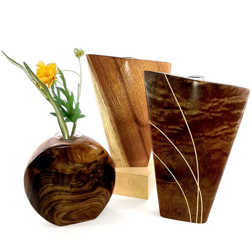 Nicasio Woodworks vases with clear tube insert