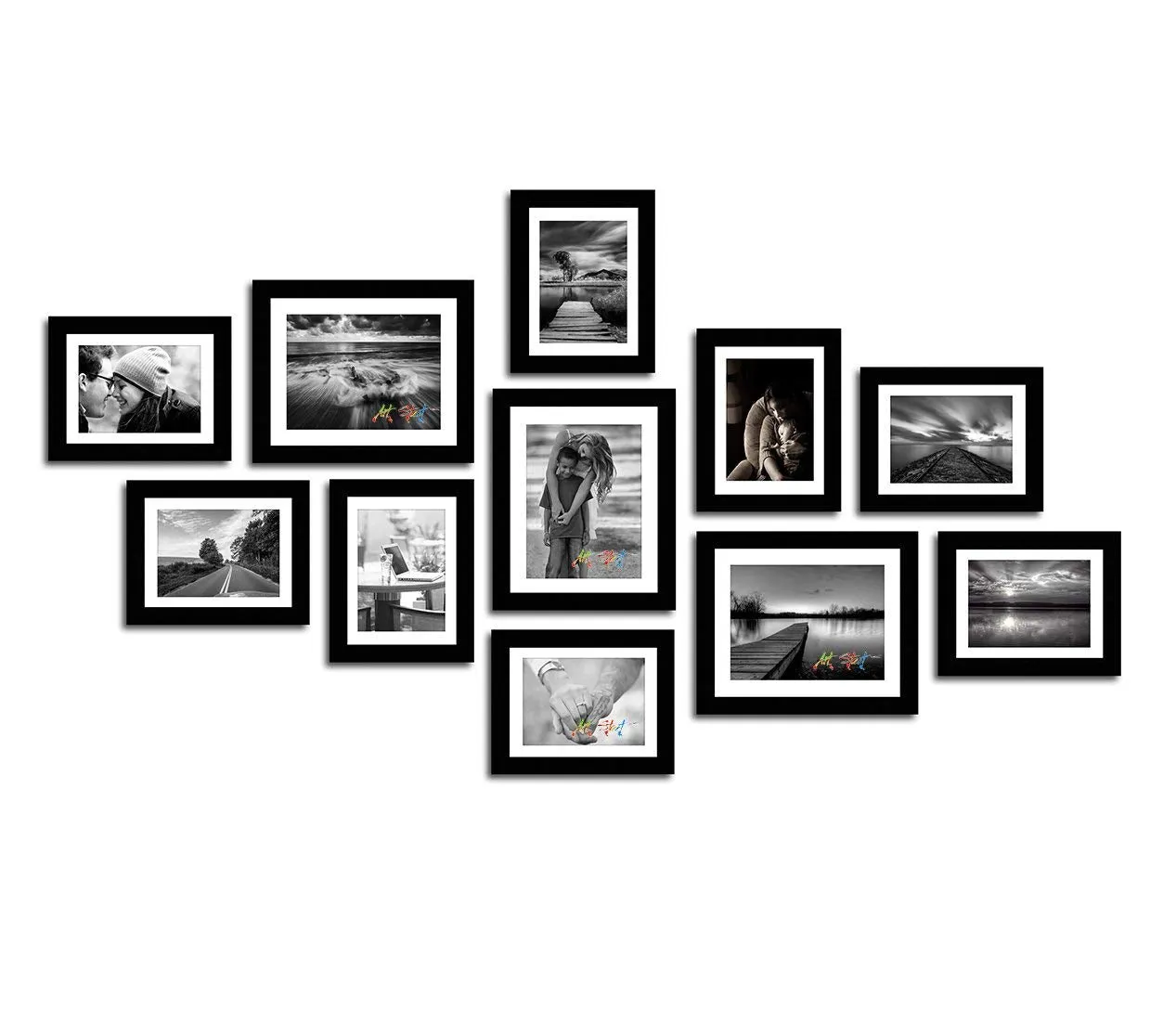 Painting Mantra Boulevard Set of 11 Individual Photo Frames/Wall Hanging (8x10-3 pcs, 6x8-8 pcs)-Black