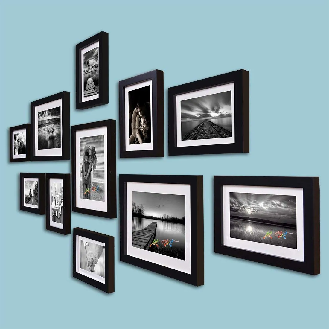 Painting Mantra Boulevard Set of 11 Individual Photo Frames/Wall Hanging (8x10-3 pcs, 6x8-8 pcs)-Black