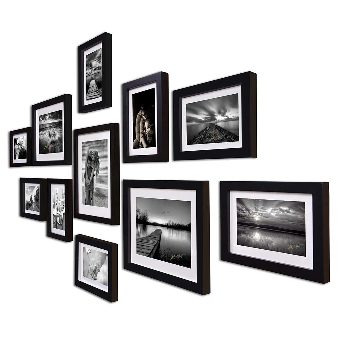 Painting Mantra Boulevard Set of 11 Individual Photo Frames/Wall Hanging (8x10-3 pcs, 6x8-8 pcs)-Black