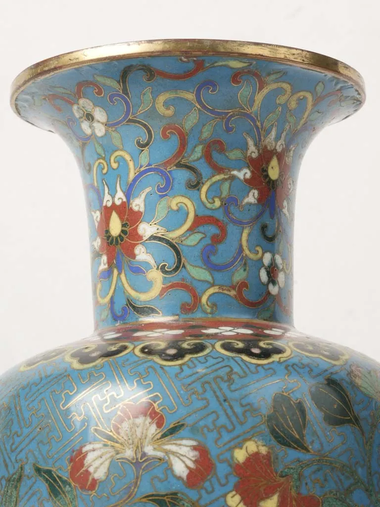 Pair of 19th-Century Cloisonné Vases - Blue 8"