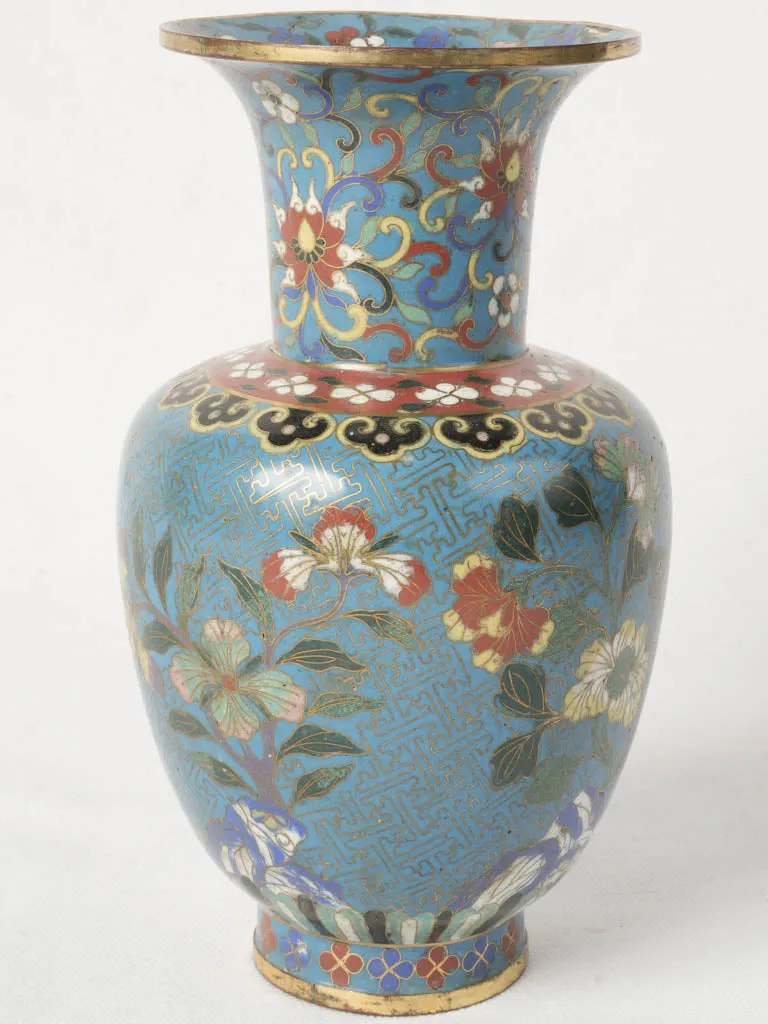 Pair of 19th-Century Cloisonné Vases - Blue 8"