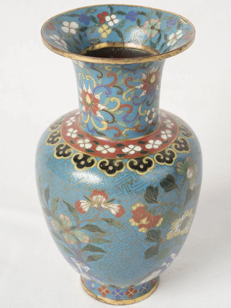 Pair of 19th-Century Cloisonné Vases - Blue 8"